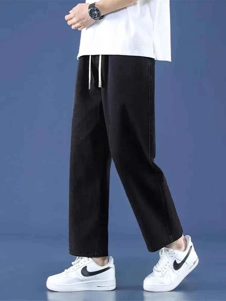 High Waist Straight Leg Dstring Jeans Women's Spring Autumn Slimming Drapey Lazy Sle Floor Length Trousers