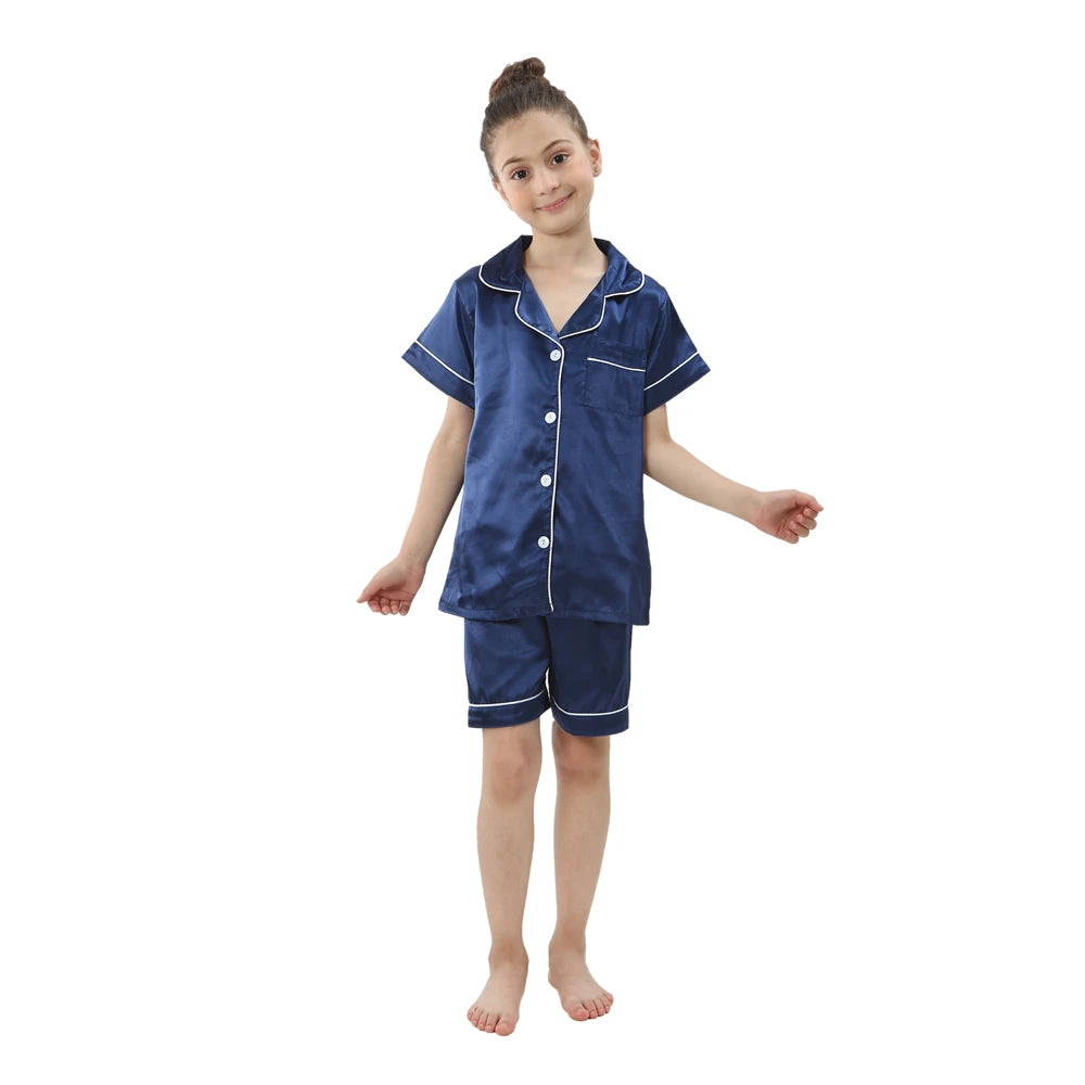 Children Silk Satin Pyjamas Set Baby Sleepwear Pijama Solid color Pajamas Suit Boys Girls Nightwear Autumn Kids Loungewear Pjs GONZALES ONLINE SHOP