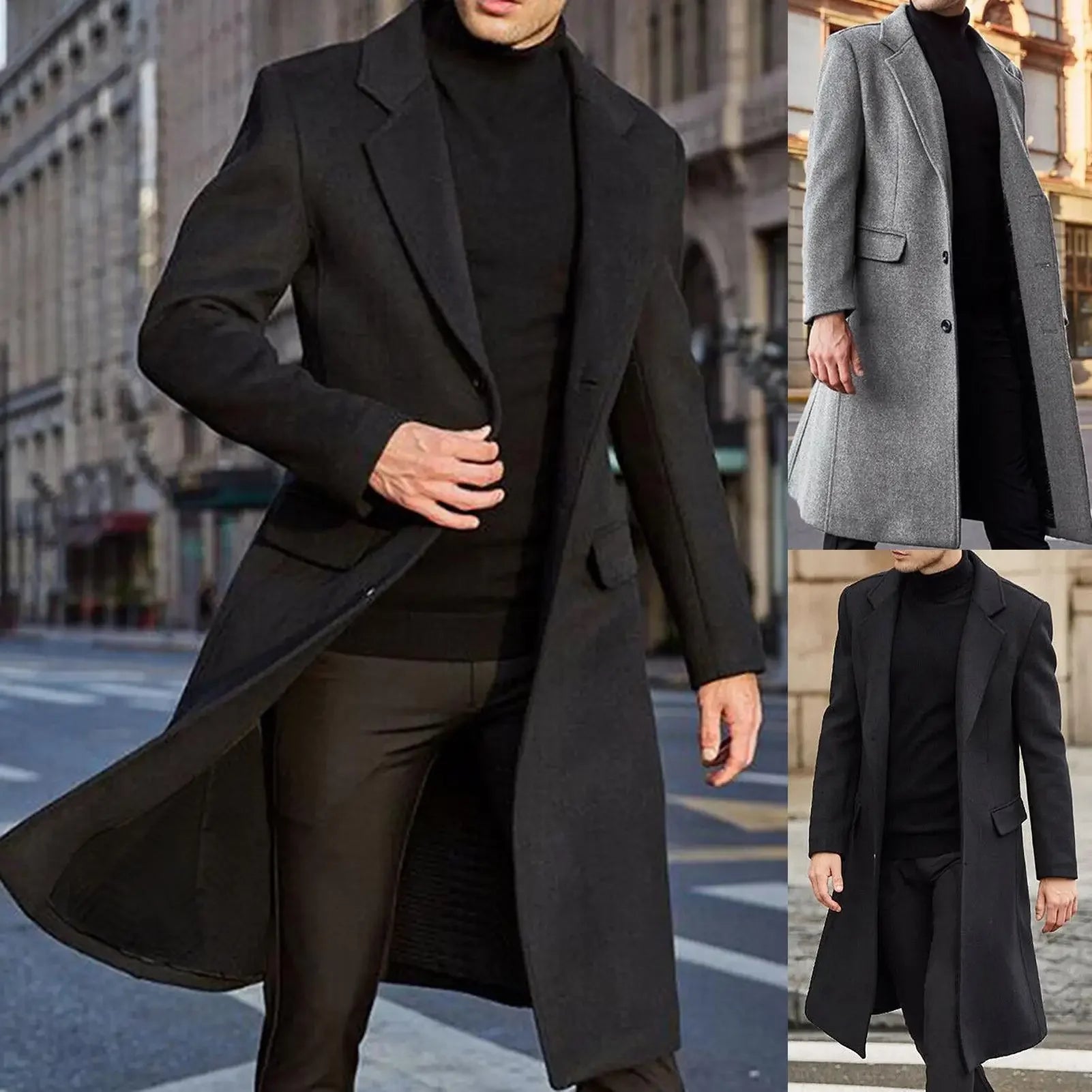 S-3XL Winter Men Coats Woolen Solid Long Sleeve Jackets Fleece  Overcoats Streetwear Fashion  Trench Outerwear GONZALES ONLINE SHOP