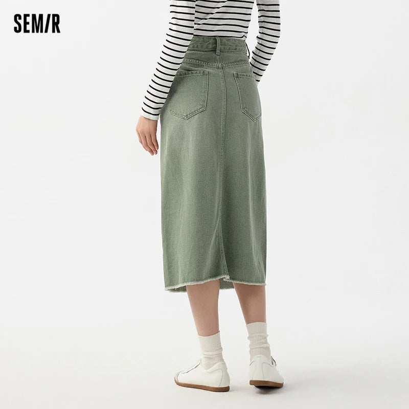 Semir Denim Skirt Women High-waisted Slit 2024 New Spring Straight Skirt GONZALES ONLINE SHOP