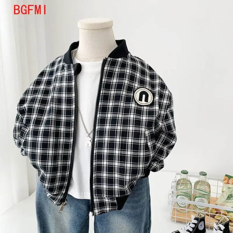 Boys Both Sides Baseball Coat 2024 New Spring Autumn Wear Children's Casual Handsome Two Faced Jackets for Children's Plaid Top GONZALES ONLINE SHOP