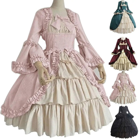 Elegant Medieval Retro Gothiced Court Lolita Dress Ball Dress Square Neck Tight Waist Bowknot Women Costume Vestido Dress GONZALES ONLINE SHOP
