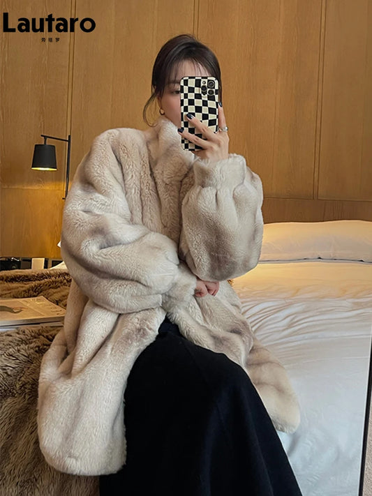 Lautaro Winter Thick Warm Faux Mink Fur Coat Women Stand Collar Elegant Chic Luxury Designer Clothes Runway Fluffy Jacket 2022 GONZALES ONLINE SHOP