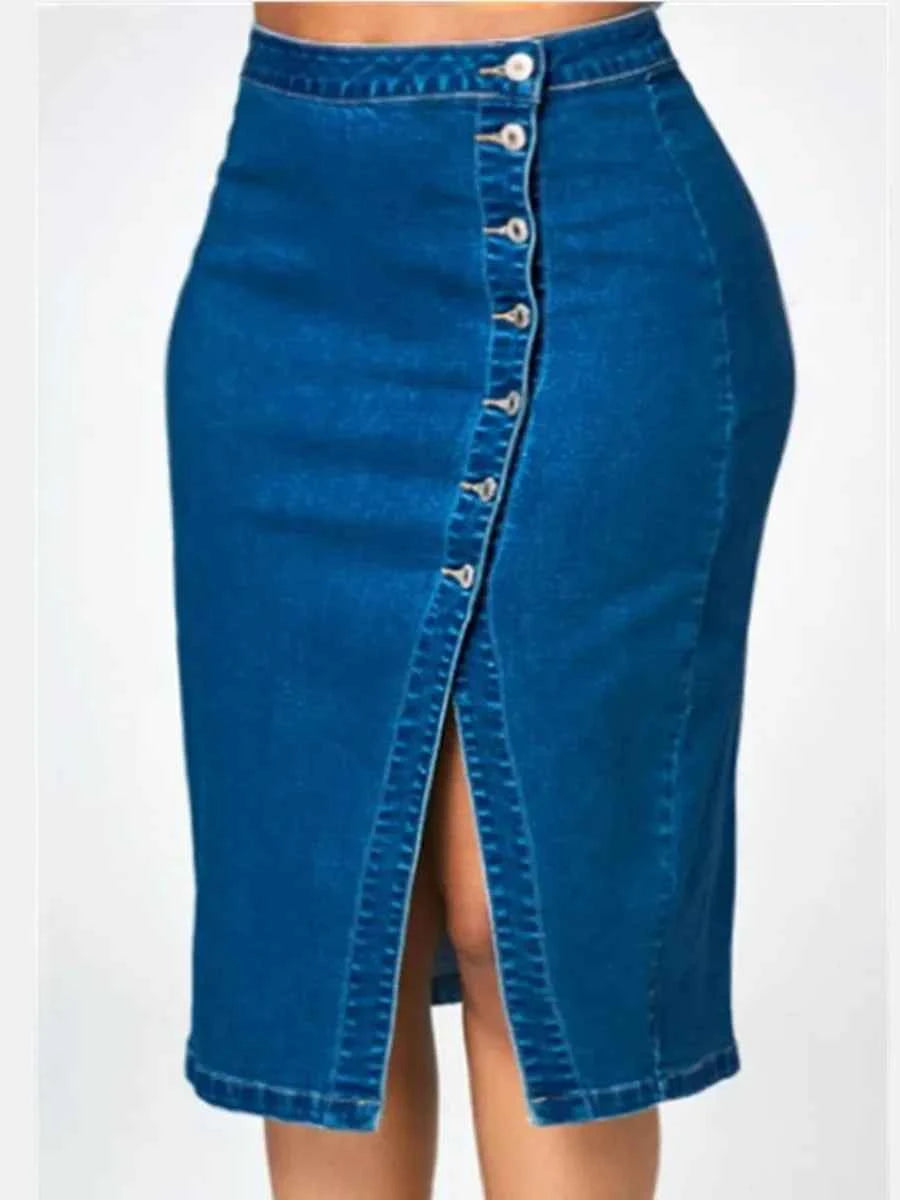 Skirts Denim Women Mid Length Skirt Sexy Hip Wrap Tight High Waist Solid Casual Elegant Splice Regular Autumn Winter 2024