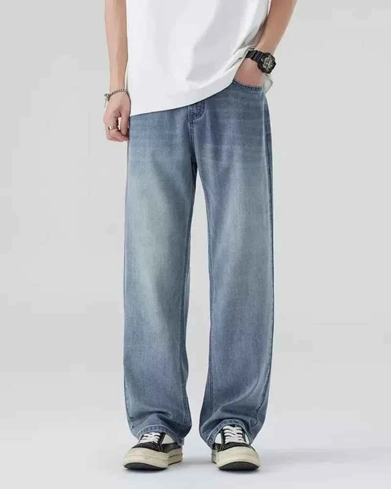 New Bent knife jeans for men American retro washed distressed wide leg pants Four Seasons loose straight leg feelin Street jeans