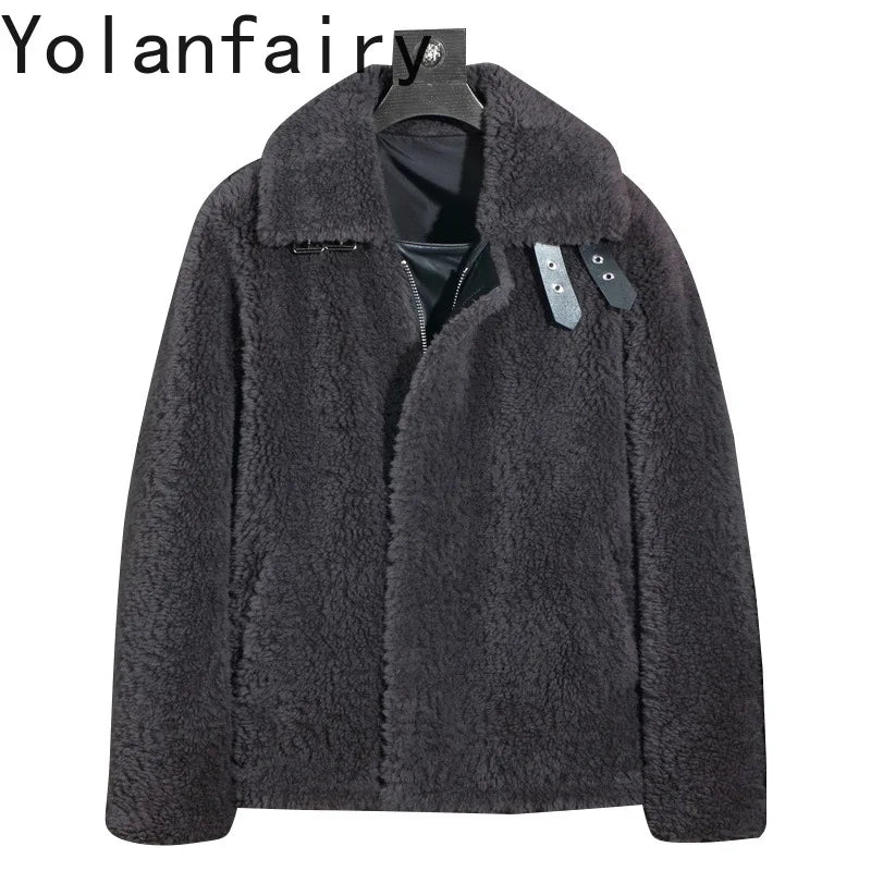 YOLANFAIRY Natural Wool Mens Real Fur Coat Winter Clothes Shearling Jackets for Men Cropped Leather Jacket Loose Fit Бомбер 2024 GONZALES ONLINE SHOP