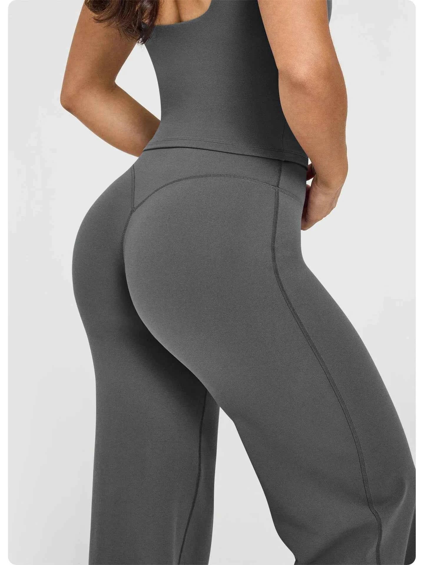 High Waisted Wide Leg Yoga Pants Women Butt Lift Coffee Brown Workout Trousers Flare Leggings Tummy Control Gym Fitness Wear