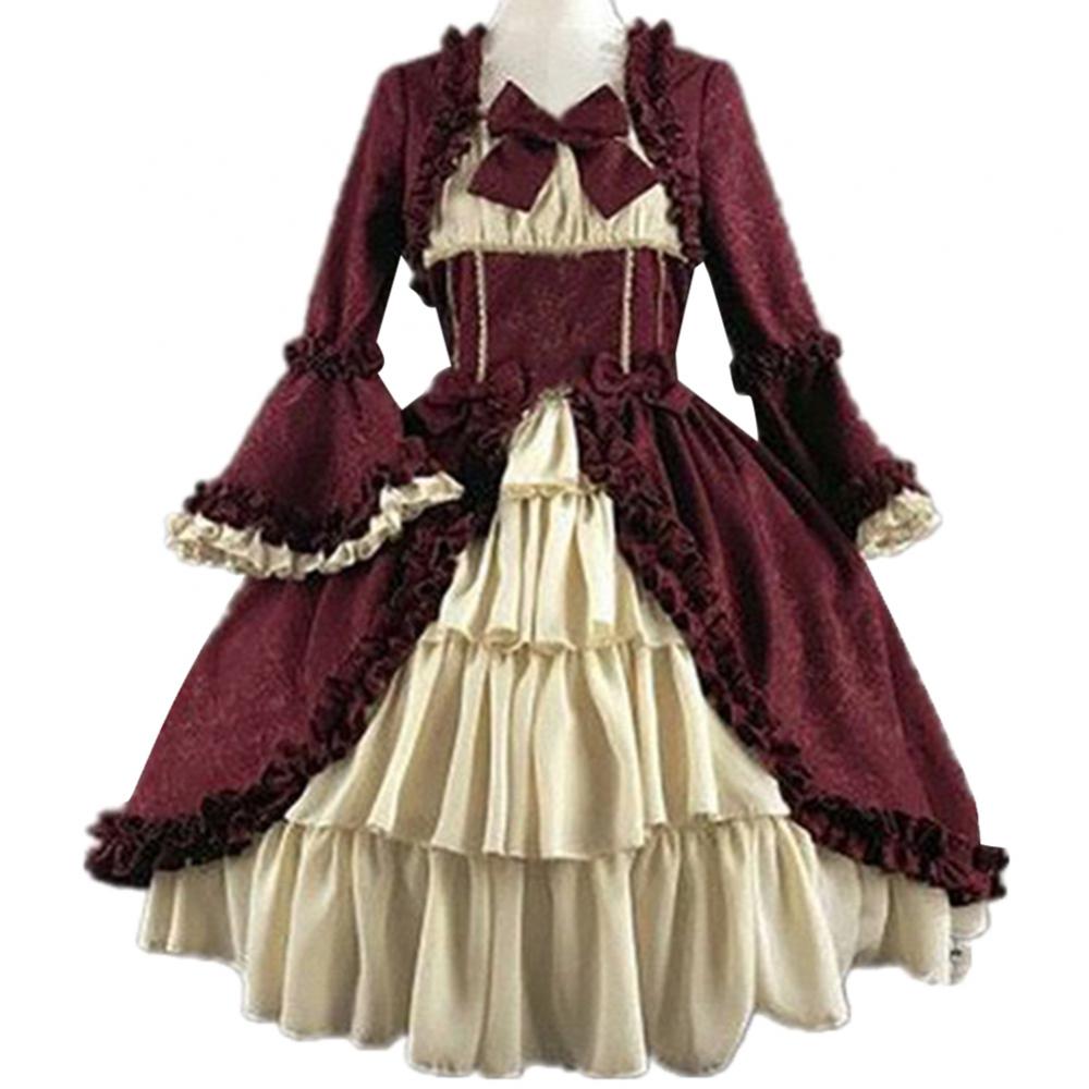 Elegant Medieval Retro Gothiced Court Lolita Dress Ball Dress Square Neck Tight Waist Bowknot Women Costume Vestido Dress GONZALES ONLINE SHOP