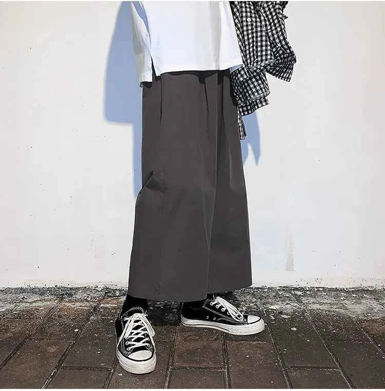 Wide Leg Pants Men Drape Straight Loose Harajuku Vintage Japan Style Ankle-length Trousers Cozy Versatile Black Pantalones Male
