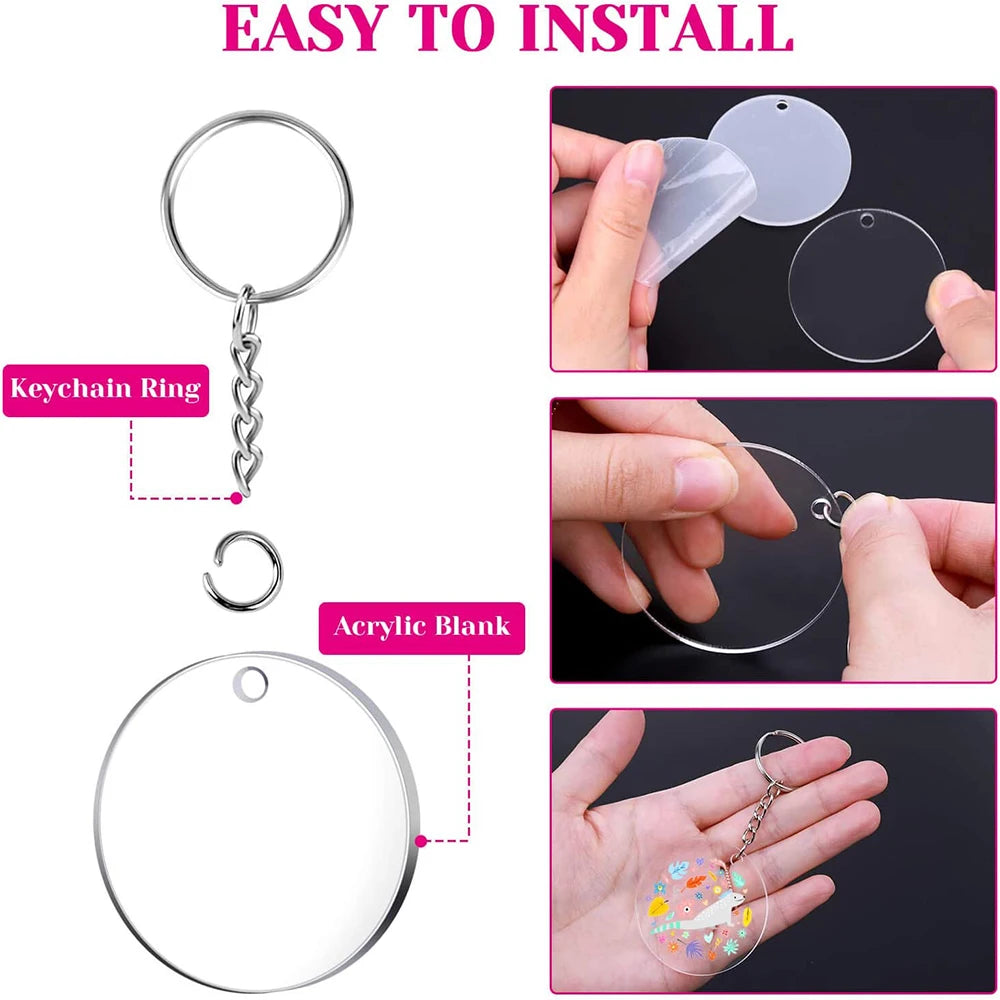 90Pcs Acrylic Keychain Blanks Kit with Key Rings Jump Rings Round Keyring Set DIY Key Rings Craft Supplies GONZALES ONLINE SHOP