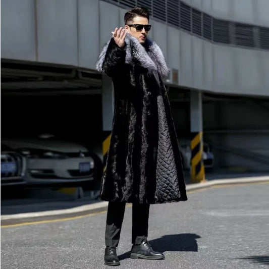 Men's Faux Mink Coat Winter Long Fur Coat Black Color Warm Windbreaker Plus Size Fur Collar Luxur Brands Men's Clothing Jackets GONZALES ONLINE SHOP