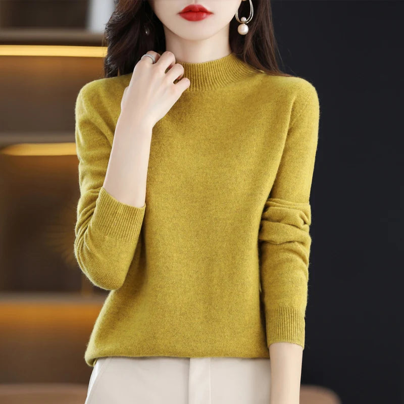 Half High Solid Color Cashmere Sweater For Women Loose Pullover Autumn and Winter Contracted Commuter Basic Knitwear Top Base GONZALES ONLINE SHOP