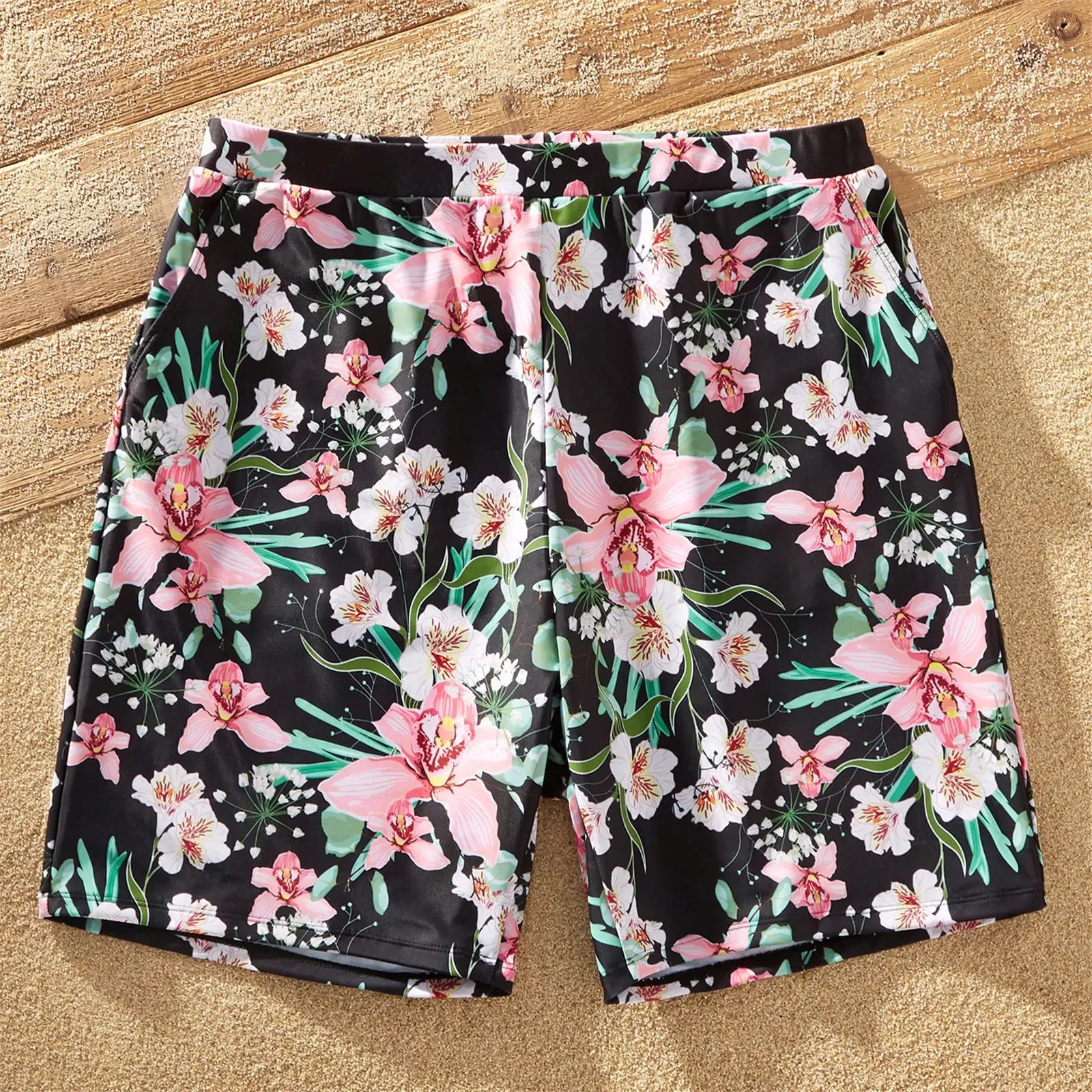 PatPat Family Matching Allover Floral Print Swim Trunks Shorts and Ruffle-sleeve Belted One-Piece Swimsuit Suitable for Summer GONZALES ONLINE SHOP