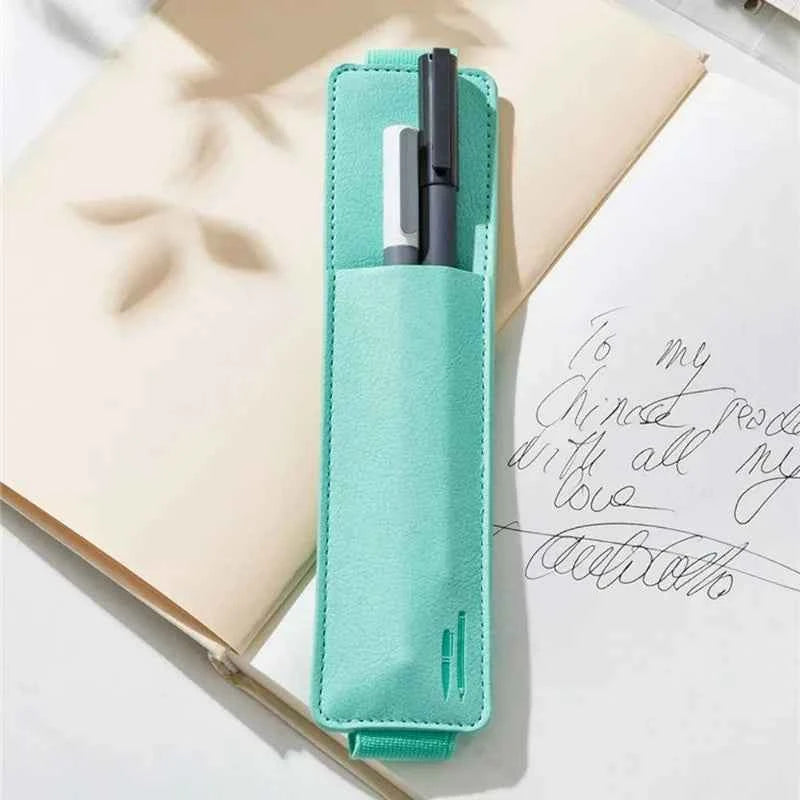 Pu Leather Pen Bag Elastic Buckle Book Notebook Fashion School Pen Case for Office Meeting Easy Carry Office Student Stationery