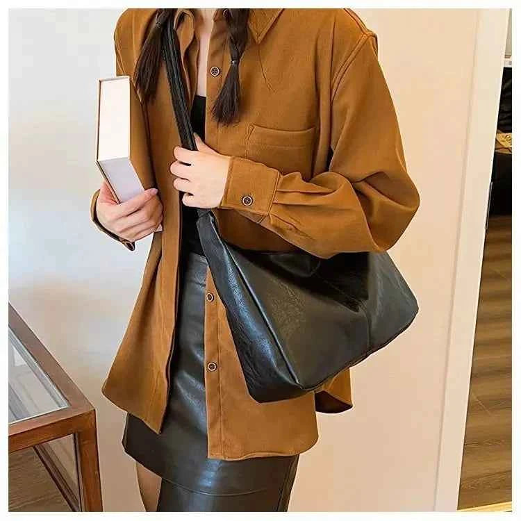 PU Leather Commuter Fashion Vintage Casual Tote Bag Maillard Stylish Crossbody Bags for Women Texture Large Capacity Temperament