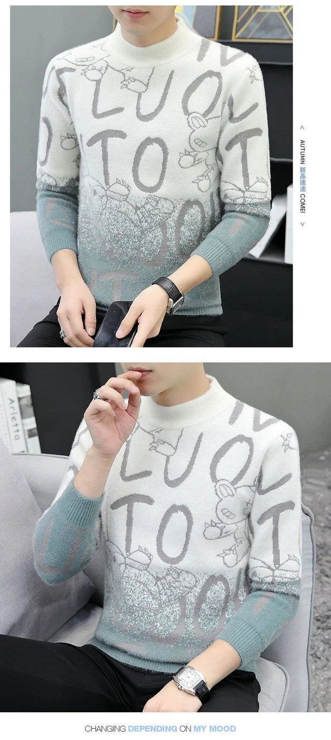 2024 Autumn/Winter New Fashion Printed Large Size Thick Warm Knitwear Men's Casual Loose Comfortable High Quality Sweater M-3XL GONZALES ONLINE SHOP