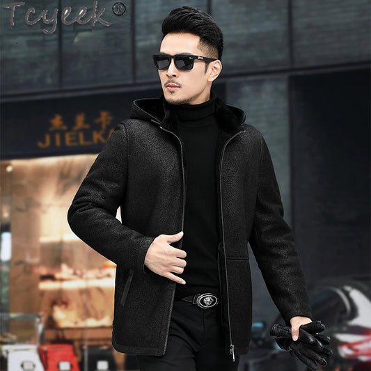 Tcyeek Natural Fur Jackets Winter Jacket for Men Thickened Genuine Leather Jacket Men Fashion Real Sheepskin Fur Coat Male Black GONZALES ONLINE SHOP