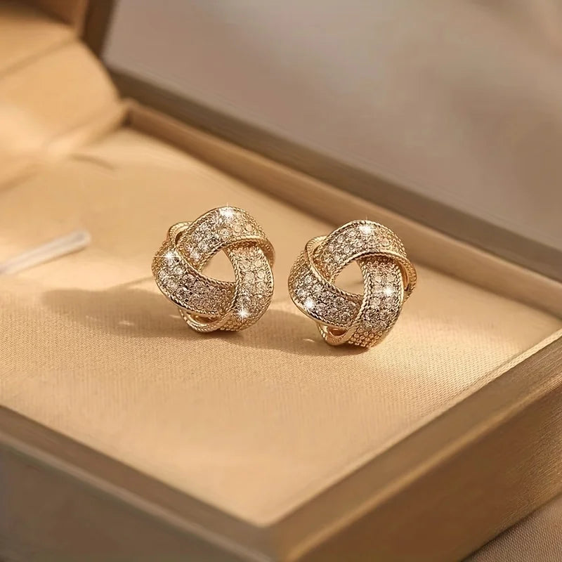 Elegant Sparkling Knotted Alloy Stud Earrings With Imitation Zircon Decor, Daily Decoratiions,Small With Stainless Steel Needles GONZALES ONLINE SHOP