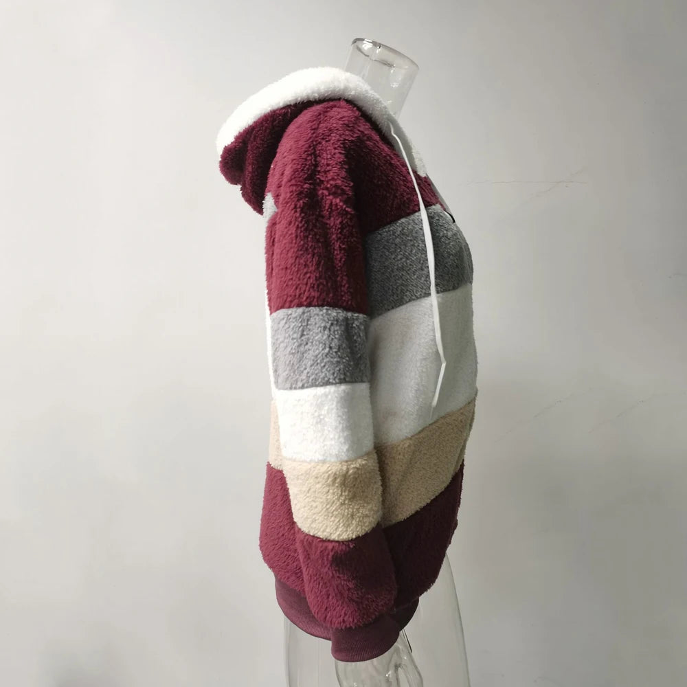 Oversized Jacket for Women Coat 2025 Autumn Winter Warm Plush Pocket Hooded Streetwear Loose Lady Zipper Cashmere Outerwear Coat GONZALES ONLINE SHOP