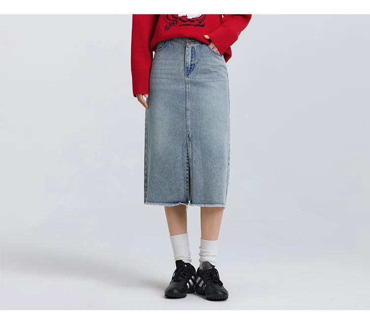 Semir Denim Skirt Women High-waisted Slit 2024 New Spring Straight Skirt GONZALES ONLINE SHOP