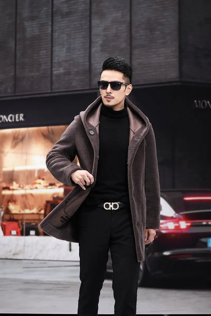 Men Winter Long Casual Thick Fleece Hooded Waterproof Jacket Male Real Fur Wool Coat  Outwear Vintage Clothing   G436 GONZALES ONLINE SHOP