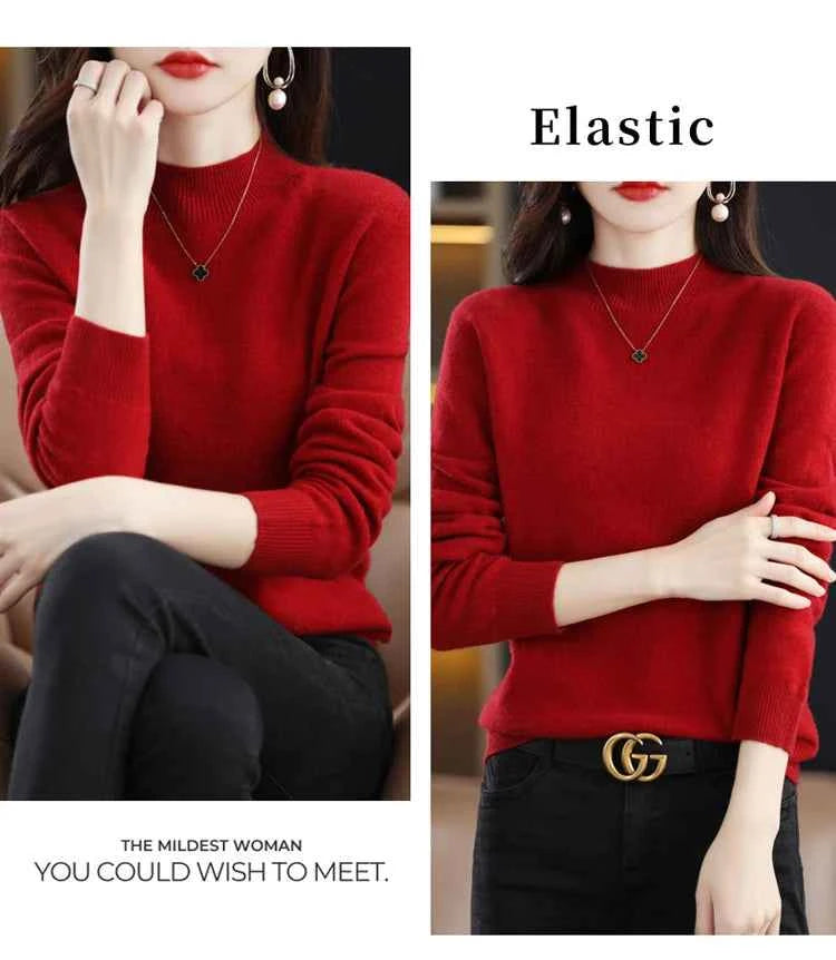 Half High Solid Color Cashmere Sweater For Women Loose Pullover Autumn and Winter Contracted Commuter Basic Knitwear Top Base