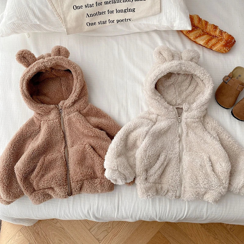 1-6 Years Boys Plush Jacket Spring Autumn Cute Bear Ears Little Princess Coat Hooded Zipper Keep Warm Baby Coat Kids Clothes GONZALES ONLINE SHOP