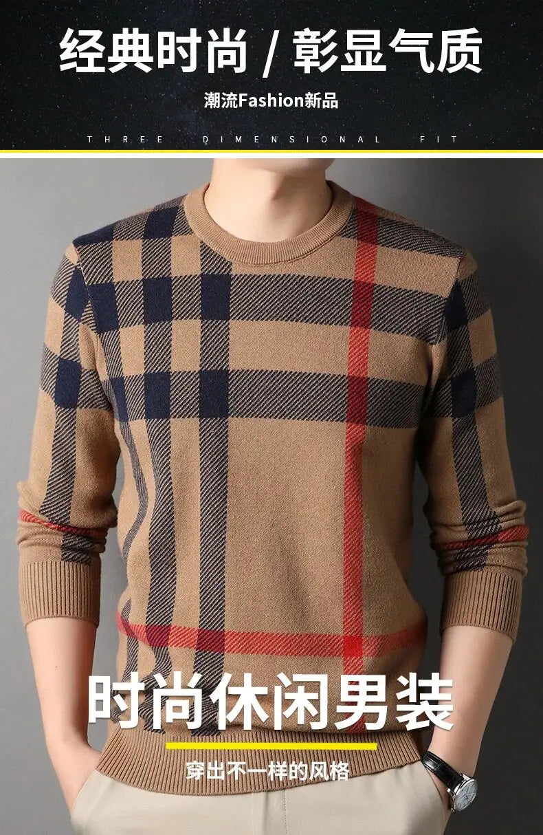 High Quality Luxury Men's Knitted Pullover Autumn Winter O-Neck Striped Wool Sweater British Casual Fashion Versatile Knitwear GONZALES ONLINE SHOP