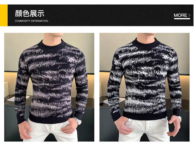 Autumn Winter Velvet Knitted Sweater Men Long Sleeve Casual Business Sweaters Comfortable Warm Versatile Social Pullover Tops GONZALES ONLINE SHOP