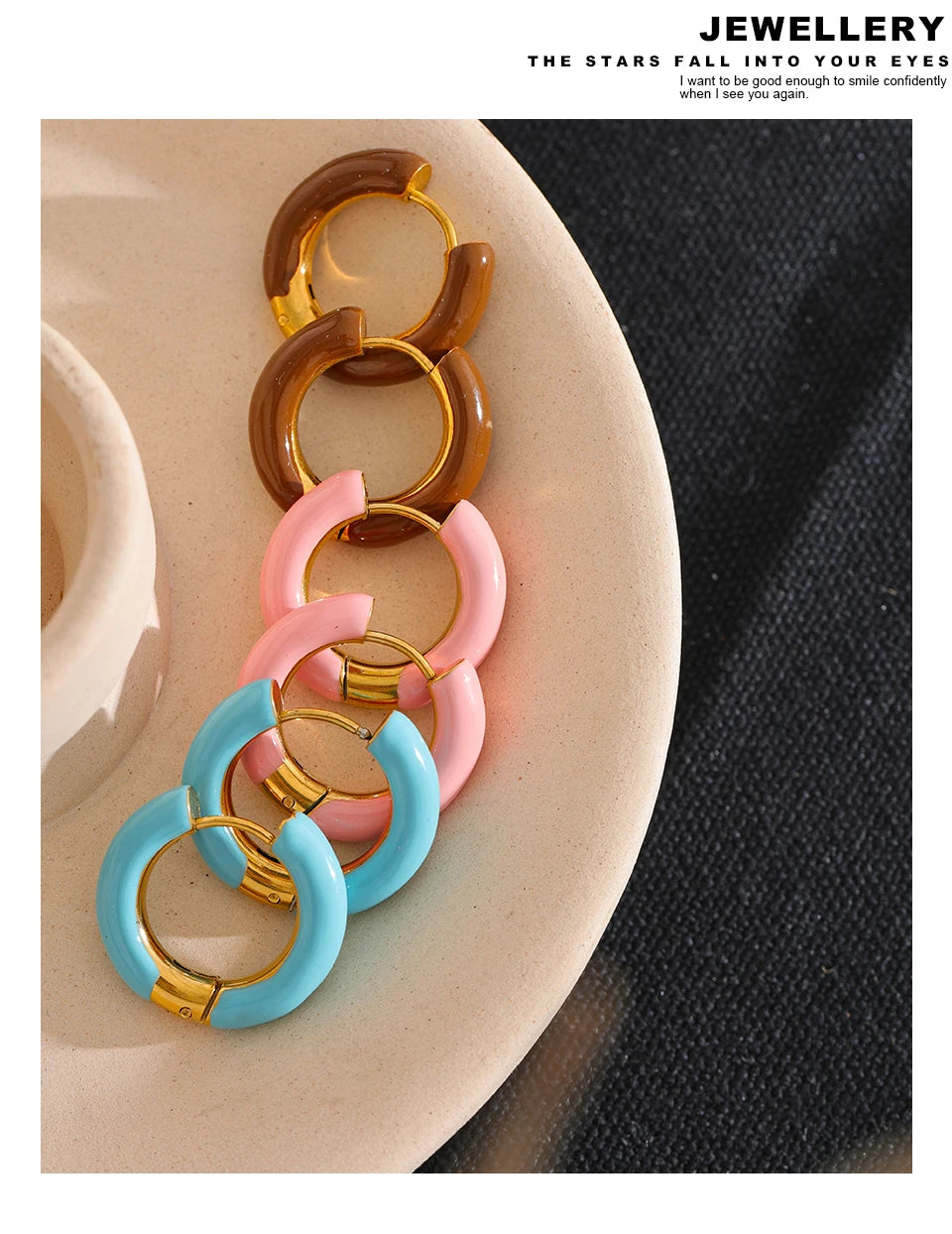 Yhpup 20mm Candy Color Blue Pink Brown Enamel Stainless Steel Hollow Hoop Earrings Golden Simple Trendy Y2K Sweet Jewelry Gift GONZALES ONLINE SHOP