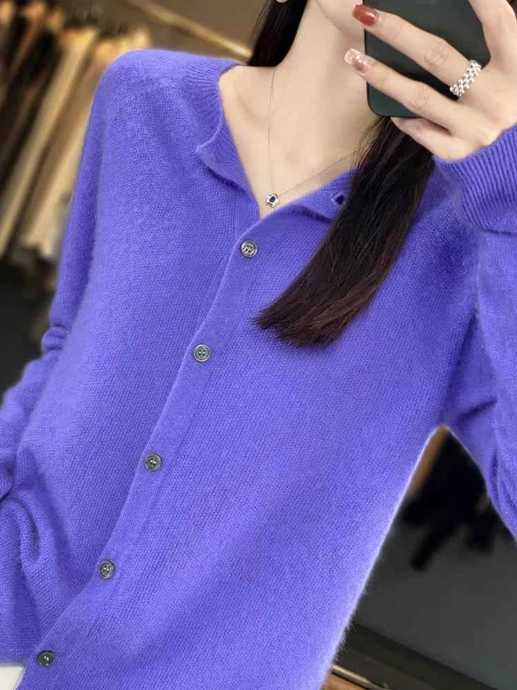 Women Cashmere Sweater 100% Merino Wool Knitted Cardigan Autumn Winter  Knitwear O-Neck Female  Solid Color Casual Fashion Top