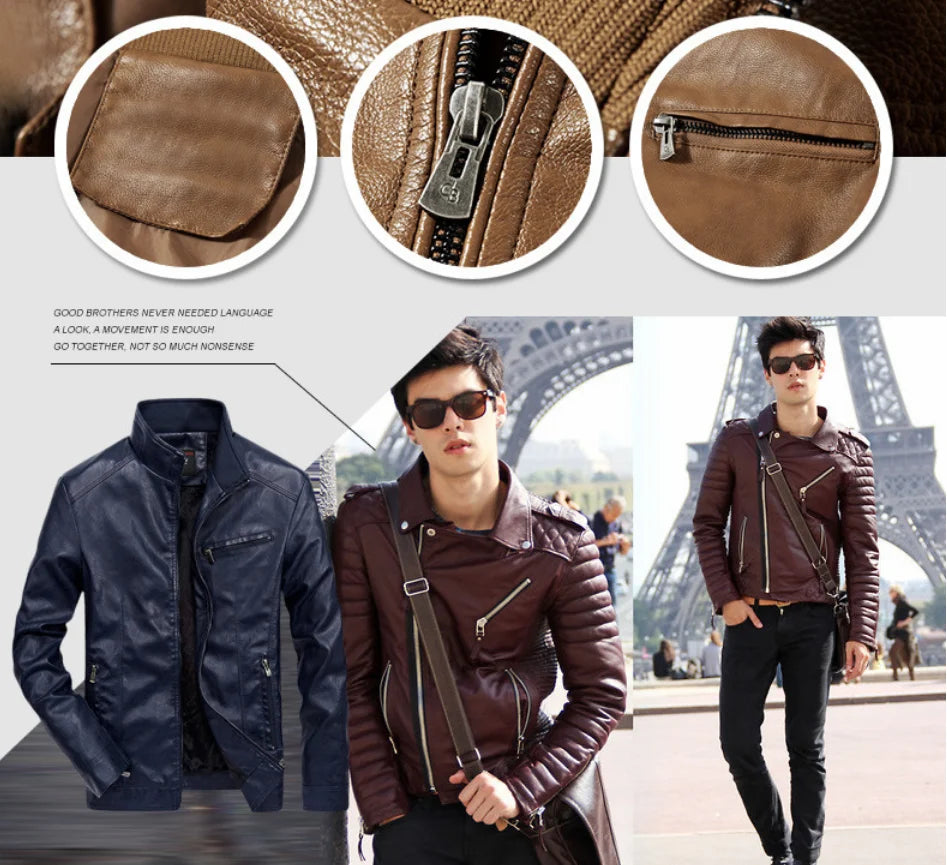 Men Autumn Winter Leather Jacket Coat Men's Retro Stand Collar Motorcycle Warm Fleece PU Leather Jacket for Men Clothes MY497 GONZALES ONLINE SHOP