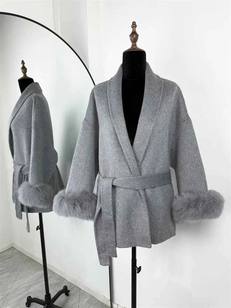 Tossy Fox Fur Wool Overcoat Women's Short Coat Office Lady Elegant Double-sided Woolen Coat 2025 New Cardigan Jackets Loose Wool