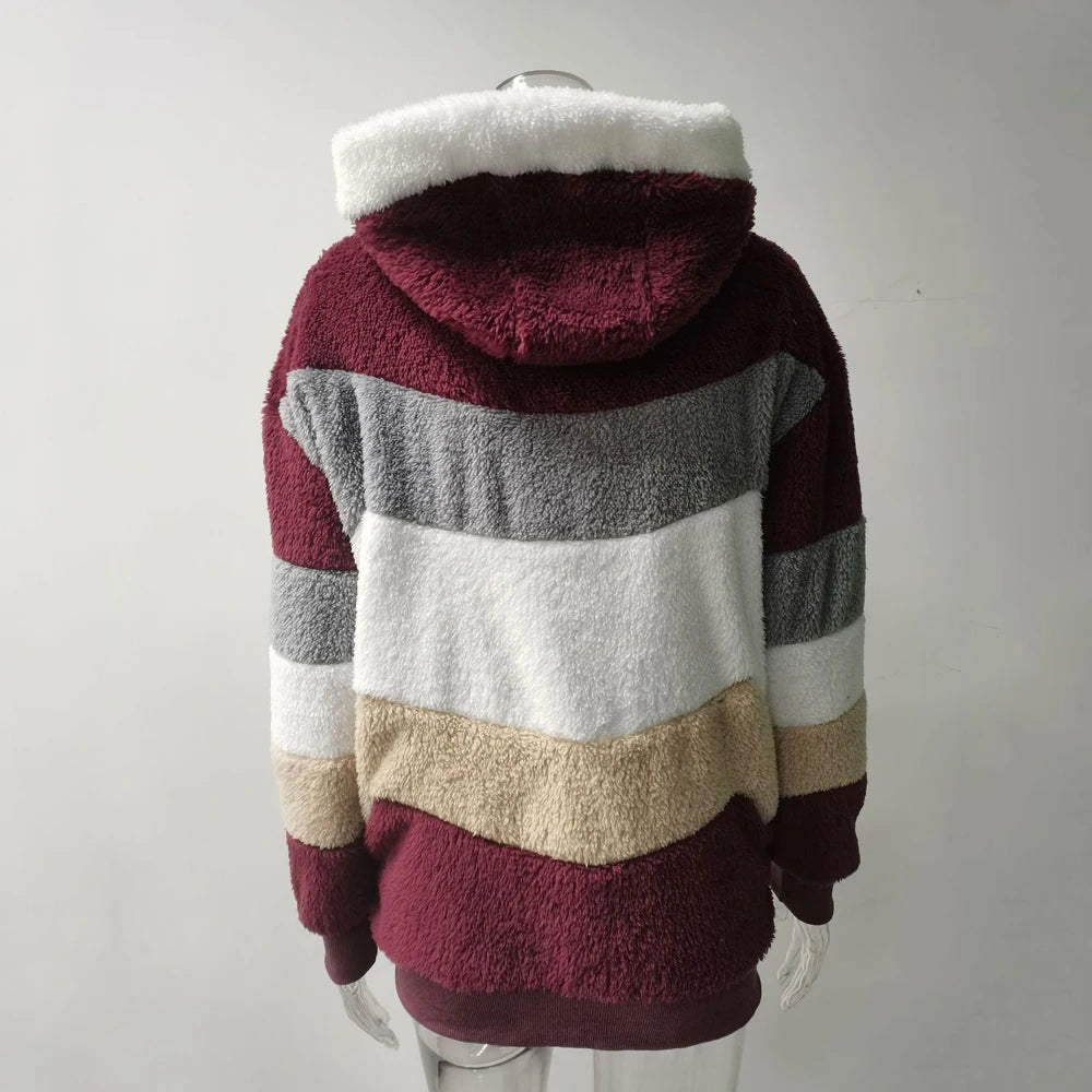 Oversized Jacket for Women Coat 2025 Autumn Winter Warm Plush Pocket Hooded Streetwear Loose Lady Zipper Cashmere Outerwear Coat GONZALES ONLINE SHOP