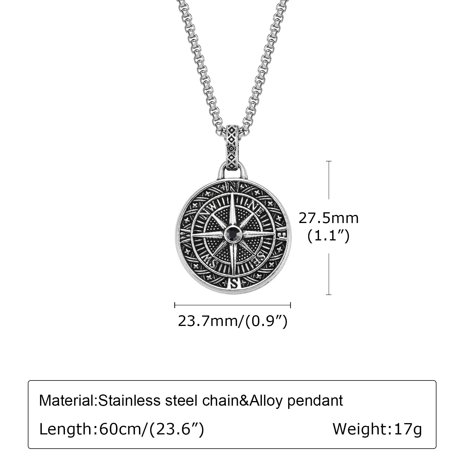 Vnox Vintage Compass Pendant Necklaces for Men Boys, Stainless Steel Coin Necklace, Rock Hiphop Collar Graduation Guid Gift GONZALES ONLINE SHOP