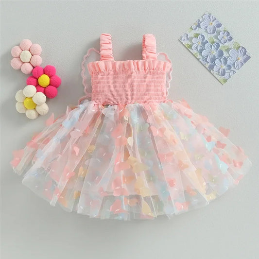 Summer Girls' New Dress Sweet Sling Waist Wrapped Colorful Butterfly Mesh Back Big Wings Princess Dress GONZALES ONLINE SHOP