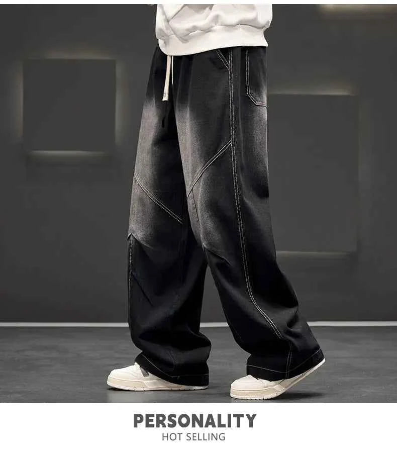 Men's Wide Leg Jeans Loose Casual Oversized Trousers Spring Fashion Streetwear Outdoor Neutral Style Washed Effect