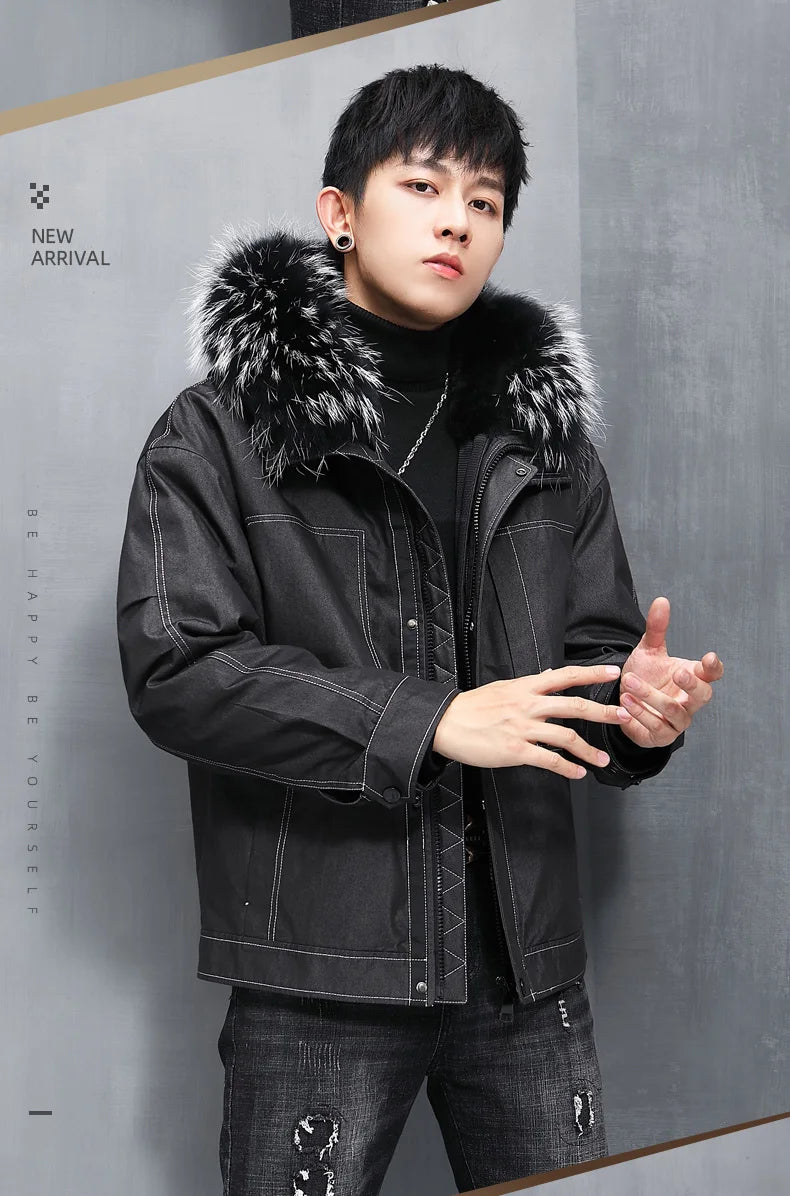 AYUNSUE Men's Winter Coat Men's Parkas Rabbit Fur Lining Coats Short Warm Fashion Casual Male Fur Jacket Jaqueta Masculina Lq GONZALES ONLINE SHOP