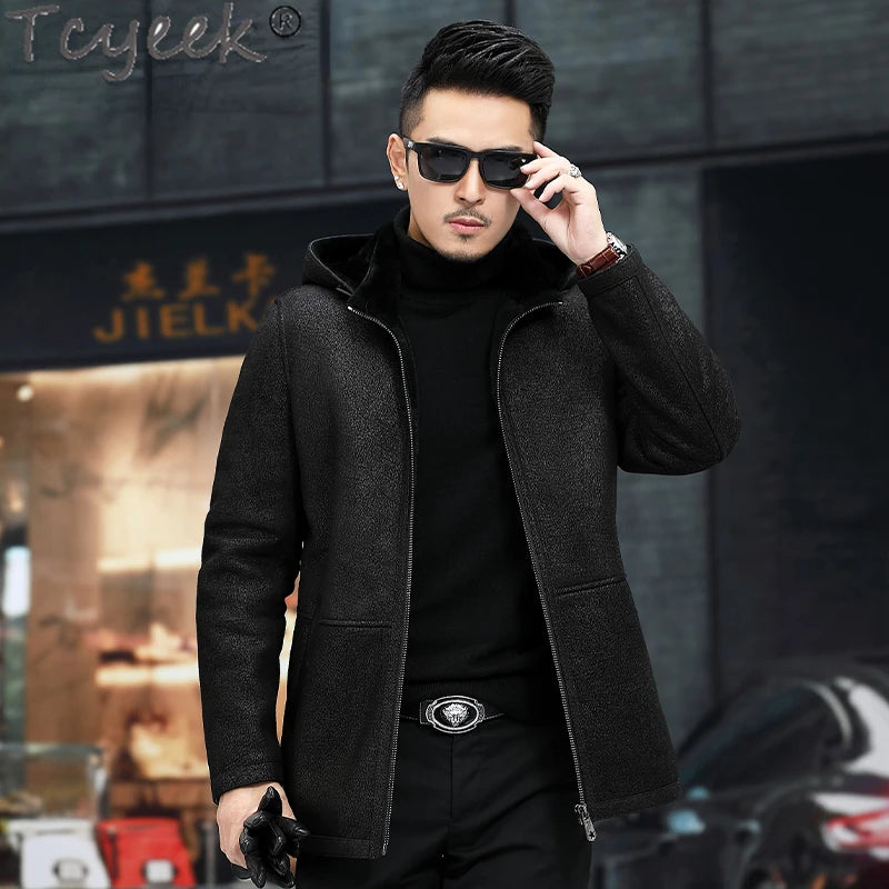 Tcyeek Natural Fur Jackets Winter Jacket for Men Thickened Genuine Leather Jacket Men Fashion Real Sheepskin Fur Coat Male Black GONZALES ONLINE SHOP