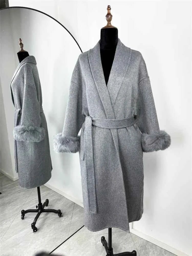 Tossy Fox Fur Wool Overcoat Women's Short Coat Office Lady Elegant Double-sided Woolen Coat 2025 New Cardigan Jackets Loose Wool