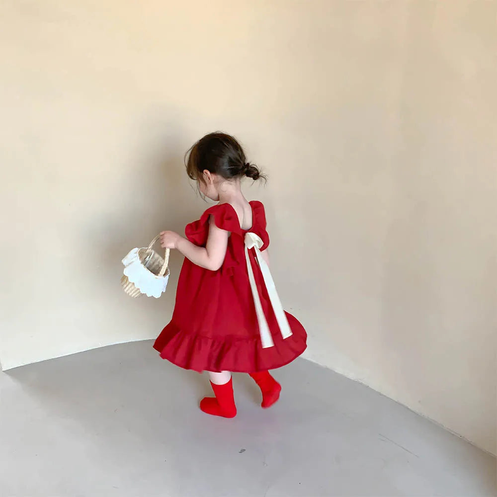 Bear Leader Summer Girls Dresses Flying Sleeve Dress Casual Ruffled Dresses Solid Back Bowknot A Line Baby Dresses Kids Clothes GONZALES ONLINE SHOP