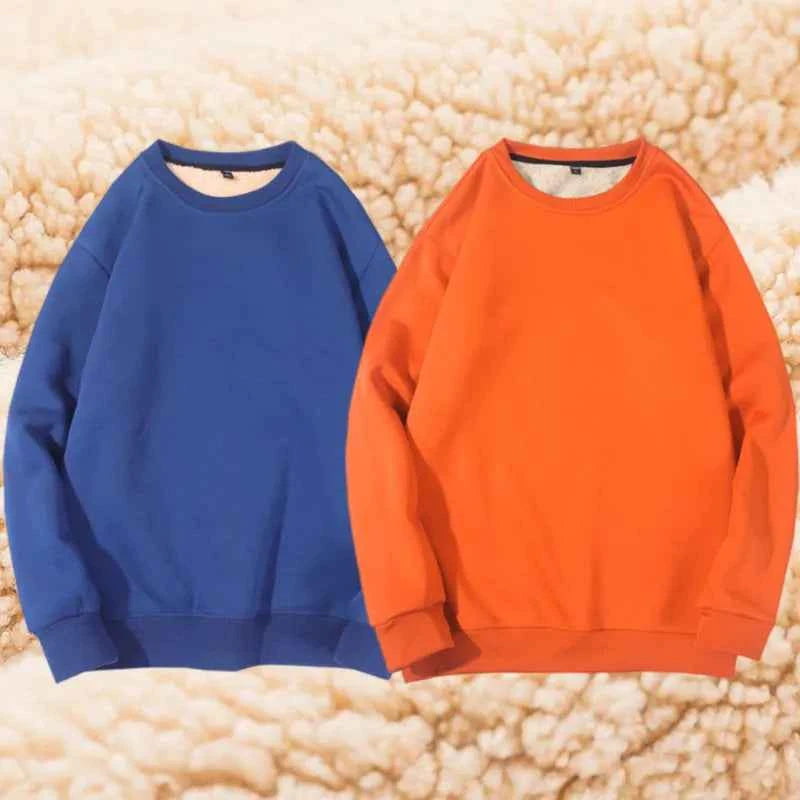 Lamb Velvet Hoodie Men's Thickened Fleece round Neck Casual Versatile Teenage Warm Top Lamb Velvet Jacket Winter Fashion