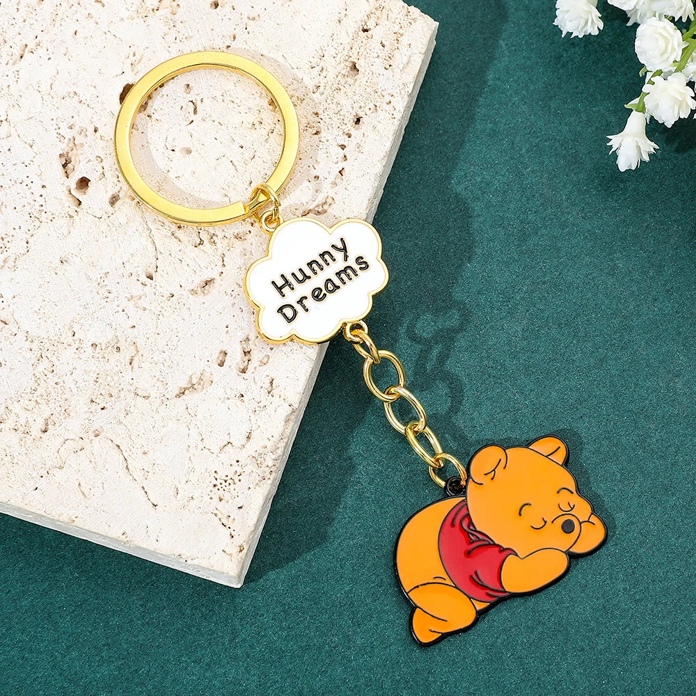 Disney Winnie the Pooh Keychain Cartoon Figure Pooh Bear Metal Badge Pendant Keyring Kawaii Key Holder Cute Jewelry Accessories GONZALES ONLINE SHOP