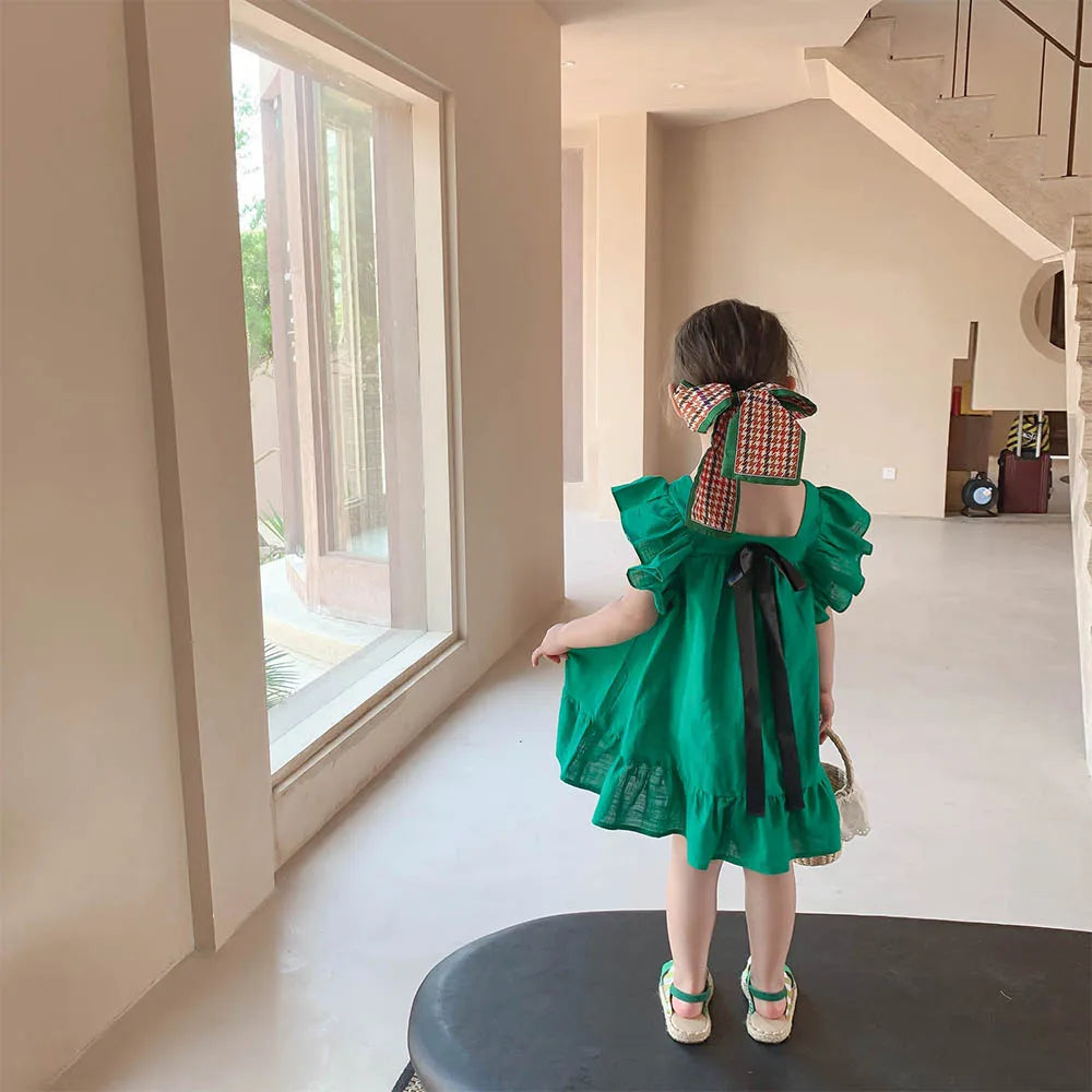 Bear Leader Summer Girls Dresses Flying Sleeve Dress Casual Ruffled Dresses Solid Back Bowknot A Line Baby Dresses Kids Clothes GONZALES ONLINE SHOP