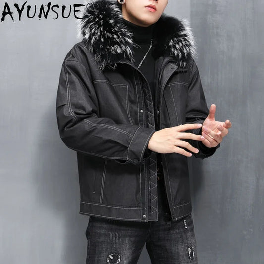 AYUNSUE Men's Winter Coat Men's Parkas Rabbit Fur Lining Coats Short Warm Fashion Casual Male Fur Jacket Jaqueta Masculina Lq GONZALES ONLINE SHOP