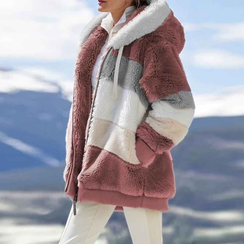 Oversized Jacket for Women Coat 2025 Autumn Winter Warm Plush Pocket Hooded Streetwear Loose Lady Zipper Cashmere Outerwear Coat GONZALES ONLINE SHOP