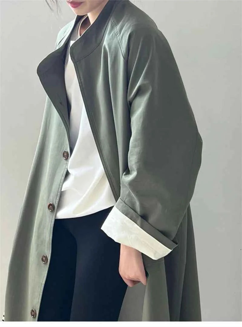 Lazy Loose Stand Up Collar Long Ttrench Coat For Women New Spring Autumn Casual British Style High-end Windbreaker Overcoat