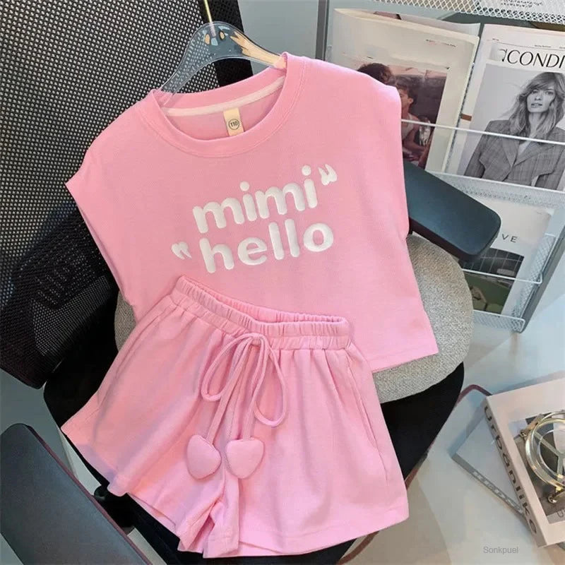 Summer Children Girls Clothes Letter Print T-shirt and Shorts Set Kid Girl Sleeveless Top Bottom 2pcs Suit Tracksuit Streetwear GONZALES ONLINE SHOP