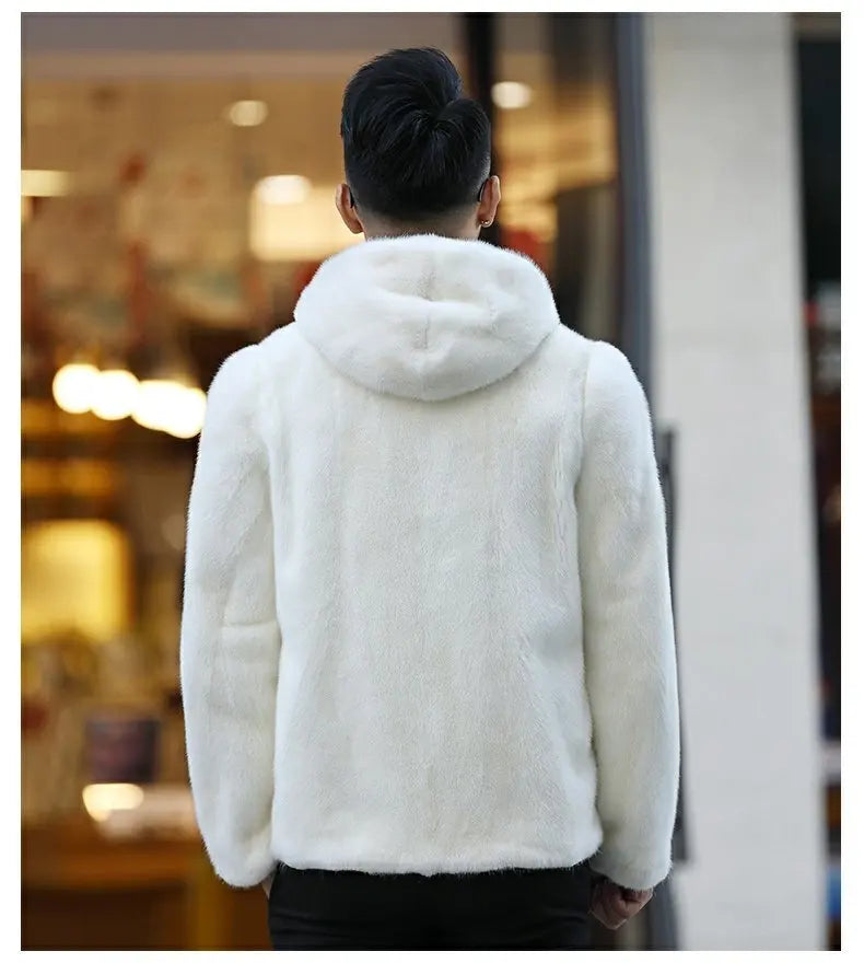 Tcyeek Natural Mink Fur Coat Men's High-end Real Fur Coat Men 2023 Winter New White Whole Mink Fur Hooded Coats Fashion Zipper GONZALES ONLINE SHOP