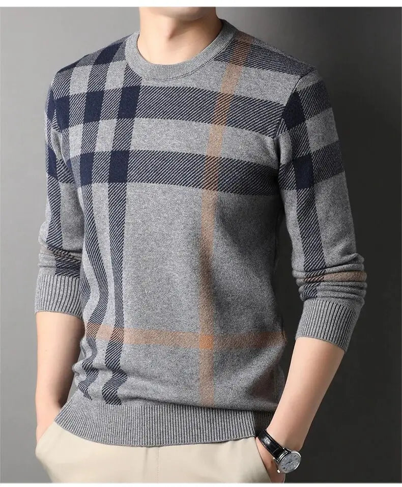 High Quality Luxury Men's Knitted Pullover Autumn Winter O-Neck Striped Wool Sweater British Casual Fashion Versatile Knitwear GONZALES ONLINE SHOP